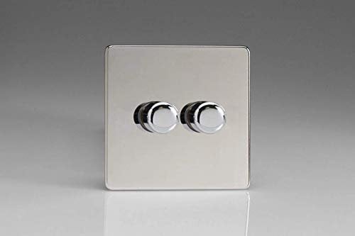 Varilight 2-Gang 2-Way V-Pro Push On/Off Rotary LED Dimmer 2 x 0-120W Polished Chrome