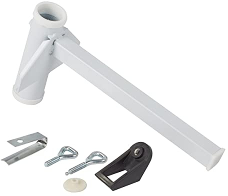 TRI Sonnenschirm-Helfer, Sonnenschirmhalter für Balkongeländer von 4,5 bis 22,5 cm, Zum Anschrauben, Ø bis 3,8 cm, Weiß