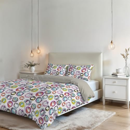 Bügelfreie Bettwäsche-Garnitur FANTASY - Hergestellt in Italien - Bettwäsche-Set - Doppelbett, Mikrofaser - Bezug 250x200 cm + Einschlagklappe und 2 Kissenbezüge 50x80 cm - Cerchi Astratti