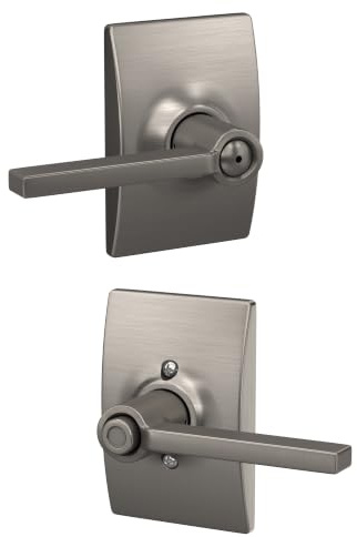 Schlage F40LAT619CEN Century Collection Latitude Privacy Lever, Satin Nickel | Interior bedroom or bathroom door lever with push button lock, Reversible, Easy install, Certified durability, Universal fit