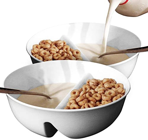 2 Pack - Just Crunch Anti-Soggy Cereal Bowl - Keeps Cereal Fresh & Crunchy | BPA Free | Microwave Safe | Ice Cream & Topping, Yogurt & Berries, Fries & Ketchup and More – White