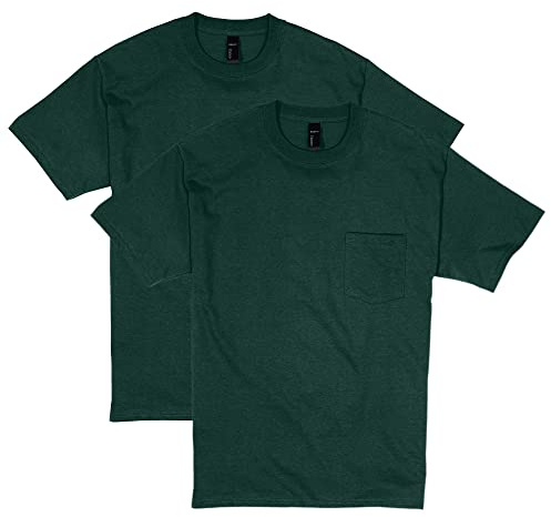 Hanes Herren Heavyweight Pocket T-Shirt, Beefy-T Full-Cut Cotton Pocket Tee für Männer, Crewneck T-Shirt für Männer, 1er oder 2er Pack, Deep Forest – 2er-Pack, XX-Large