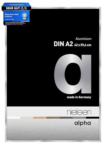 nielsen Bilderrahmen, 42 x 59,4 cm (A2), Aluminium, Silber glanz, Posterrahmen zum Aufhängen im Hoch- & Querformat, Echtglas, Alpha