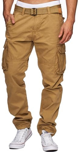 Indicode Herren William Cargohose aus Baumwolle m. 7 Taschen inkl. Gürtel | Outdoorhose Amber, XXL