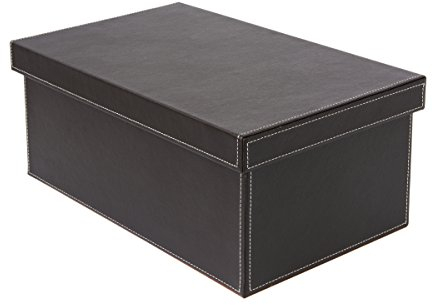 OSCO Brown Faux Leather DVD Box | Holds 26 DVDs | Shoe Storage | Stackable | Blue Ray | CDs | VHS | 38.5L x 23W x 15H cm