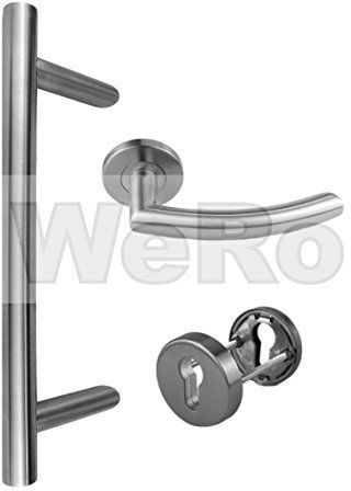 Edelstahl Haustür- Beschlag- Set 1804 Stoßgriff-Länge: 320mm DIN-Rechts