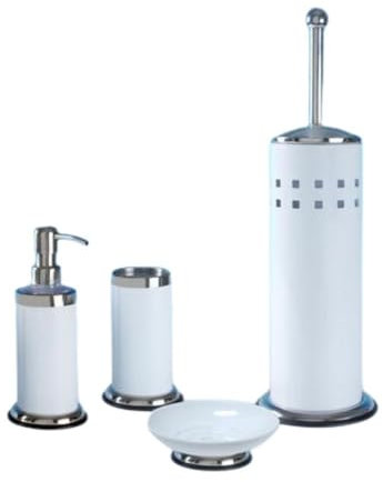 SANWOOD Bad Accessoires Set Nele weiß 4tlg.WC-Bürste Seifenspender Zahnputzbecher Seifenschale