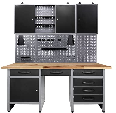 Ondis24 Werkstatteinrichtung Harry 160 cm, Werkbank, 2X Werkzeugschrank, Werkzeugwand Metall