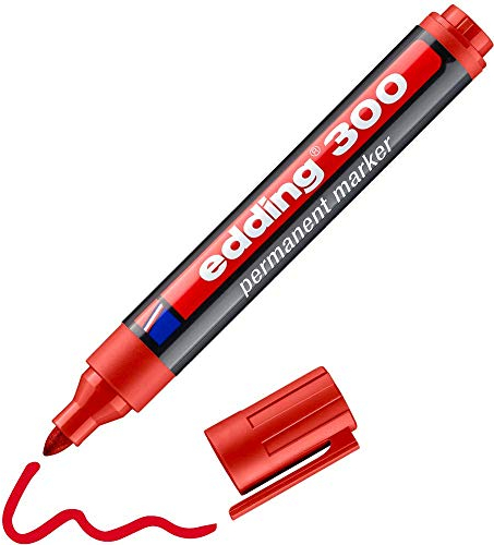 edding 300 Marqueur permanent - rouge - 1 stylo - pointe ronde 1,5-3 mm - sèche vite, résiste à l'eau et aux frottements - pour carton, plastique, bois, métal, verre
