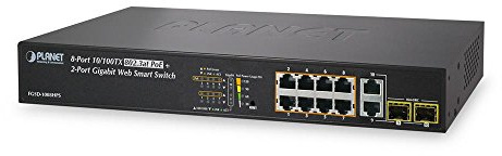 Planet Combo Managed Web Smart Ethernet Switch 8-Port 10/100TX 802.3at High Power PoE 2-Port Gigabit TP/SFP 220W