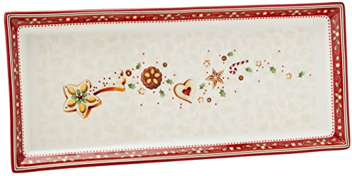 Villeroy & Boch Winter Bakery Delight Rechteckige Kuchenplatte, Premium Porzellan, Weiß/Rot/Beige