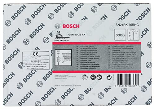Bosch Professional 4000x Rundkopf-Streifennägel 21° SN21RK 75RHG (2.8 mm, 75 mm, gehartzt, feuerverzinkt, gerillt, Zubehör für Nagelpistolen, Druckluftnagler)