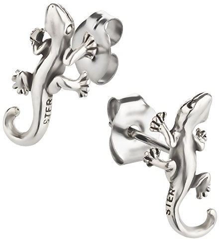 Ohrstecker Ohrringe Eidechse Gecko Silber 925 Sterling als Ohrschmuck mit kleiner Schmuckbox - 7K - Schmuck Geschenke für Damen, Mädchen, Jungen, Kinder und Herren