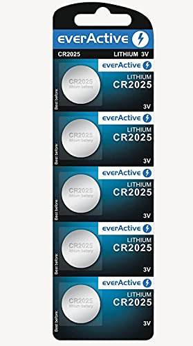 5 piles boutons everActive Lithium CR 2025 - 3 V CR 2025 - Diamètre de 20 mm - Hauteur de 2,5 mm