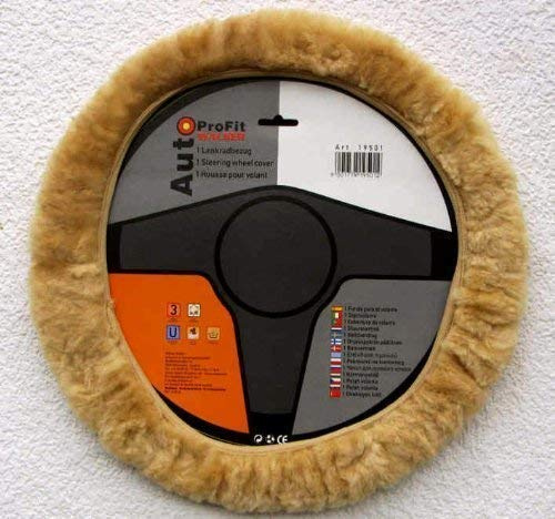 Lammfell Lenkradbezug Lenkradhülle mit Farbauswahl passend bis 35 cm Durchmesser (beige)