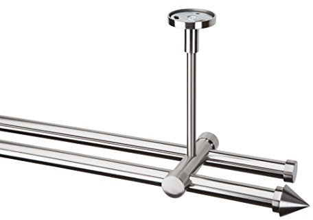 Gardinenstangen Set 980.06.30, 2-läufig, Ø 20 mm, Edelstahloptik (nickel gebürstet), Deckenbefestigung, 600 cm