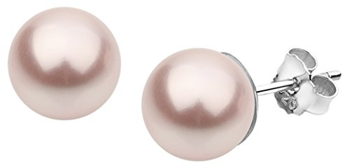 Nenalina, orecchini di perle da donna, orecchini, perla 8 mm, rosa, argento sterling 925, 842401-192