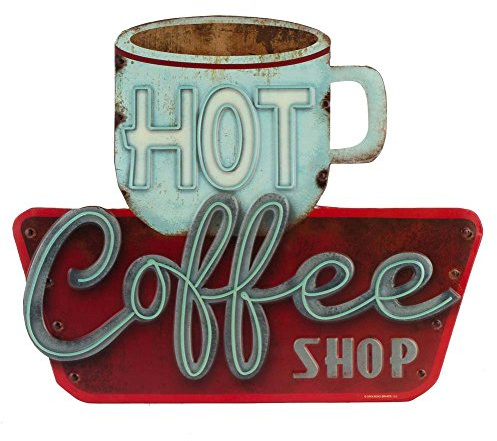 Open Road Brands Rustikales Wandschild aus Metall mit Aufschrift Hot Coffee-Shop