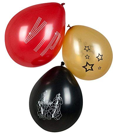 Boland 44151 - Latexballons VIP, 6 Stück, Größe ca. 23 cm, 3 Motive sortiert, Schriftzug, Sterne, Paparazzi, Hollywood, Luftballons, Geburtstag, Gartenparty, Mottoparty, Hängedekoration, Karneval