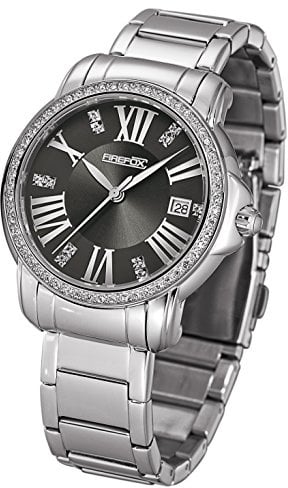 FIREFOX Damen- Armbanduhr analog Quarz Edelstahl Zirkoniasteine Zifferblatt schwarz- anthrazit 5 ATM wasserdicht FFS1010-104