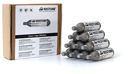 Restube 2X CO2 Kapseln für Schwimmboje Aufblasbar und Notfall Schwimmboje (2er Set), Ersatzkartuschen wasserdicht, 16g CO2 Zylinder x2
