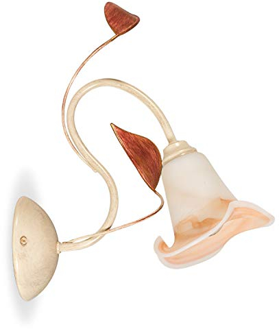 Helios Leuchten 303624/2 Florentiner Wandleuchte antik-weiß handbemalt | florale Lampe Leuchte Wandlampe Landhaus-Stil | 1 x E14