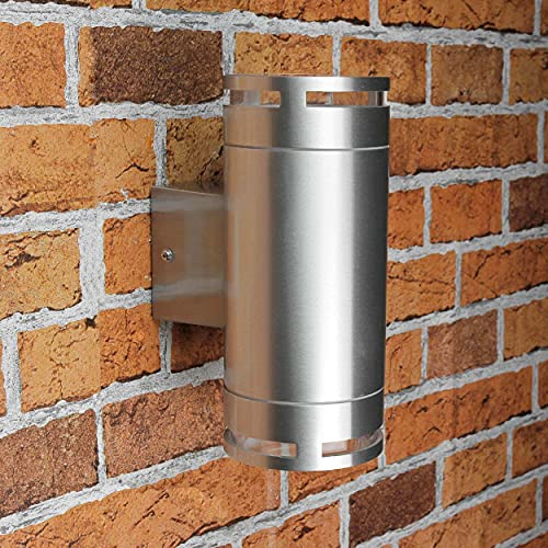 Licht-Erlebnisse Design Außenwandleuchte Außenlampe aus Edelstahl mit GX53 Fassung 230 Volt in silber Außenleuchte Wandlampe Wandleuchte Garten Hof Außen