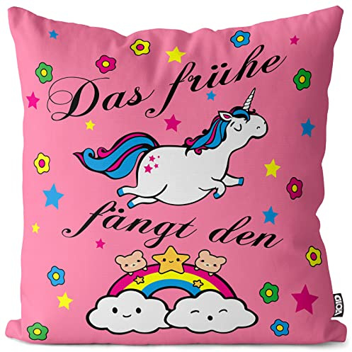 VOIDas frühe Einhorn fängt den Regenbogen Kissenbezug Kissenhülle Outdoor Indoor, Kissen Größe:60 x 60 cm
