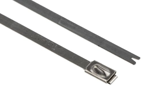 HellermannTyton MBT8S Edelstahl 316 Kabelbinder Mit Kugelverschluss metallik 4,6 mm x 201mm, 100 Stück, Packung a 100 Stück
