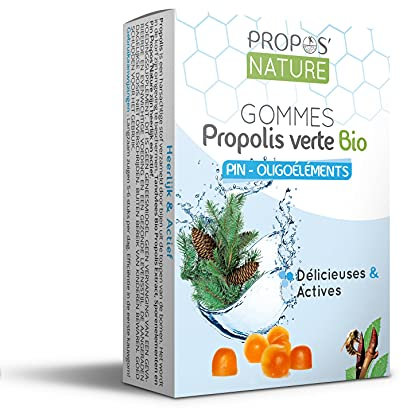 Gommes de Propolis Verte Bio - Oligoéléments & Pin - 45g - Maux de gorge - Certifié Agriculture biologique - Fabrication Française - Huile essentielle de Pin Sylvestre Bio - PROPOS'NATURE