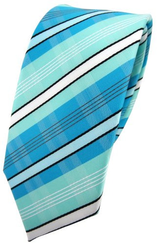 TigerTie - schmale Designer Krawatte in türkis mint türkisblau weiß schwarz grau gestreift