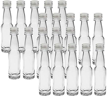 20 leere Mini Glasflaschen Lang 40 ml Silber Glasfläschchen kleine Flaschen incl. Schraubverschluss Likörflaschen zum selbst Abfüllen Schnapsflaschen Essigflaschen