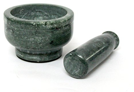KLEO Juego de mortero y mortero de piedra natural de 10,2 cm de diámetro como molino de especias, prensapuré de patatas – Okhli y Musal (verde profundo)…