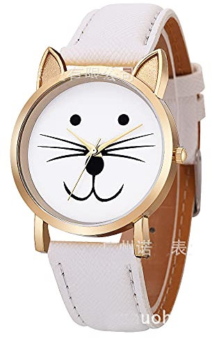 FENKOO Kitty passen Frauen Uhren Katze Uhr-Armbanduhr-Leder-Uhr-Weinlese-Uhr Schmuck Zubehör