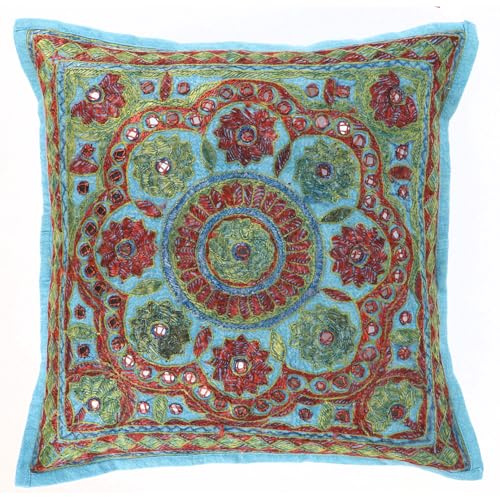 GURU SHOP Kissenhülle, Orient Kissenbezug, Bestickter Dekokissen Bezug - Muster 16, 40x40 cm