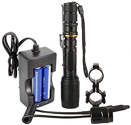 Maketheone Tactical XML T6 LED Torch Powerful Bright 1000 Lumens 5 Modes Zoomable Flashlight + 2 x Batteries + AC Charger + Pressure Switch Good Torch Kit