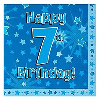 ELEGANZA 635265 Oaktree Servietten zum 7. Geburtstag, blaue Sterne, 16 Stück, 33 x 33 cm