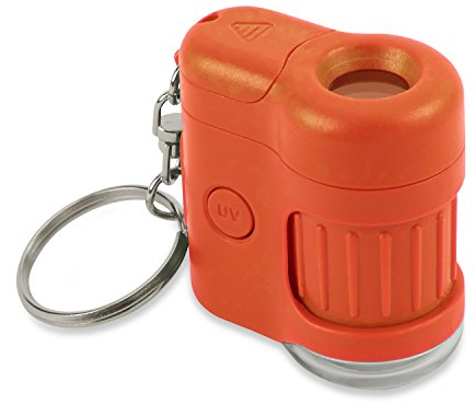 Carson MM-280O MicroMini LED Lighted 20x Pocket Microscope with Built-In UV Light and LED Flashlight - Orange