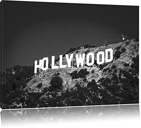 Pixxprint Wahrzeichen von Hollywood B&W, Größe: 100x70cm, Leinwandbild, fertig gespannt, Wandbild, Dekoration, Kunstdruck, kein Poster