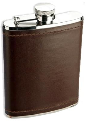 Flasque Rectangulaire en Acier Inoxydable et Cuir Marron