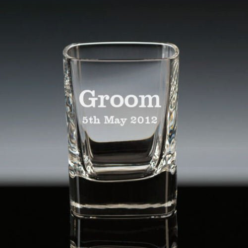 Personalised 2oz Square Crystal Shot Glass Groom with Gift Box - Enter Your Own Custom Text