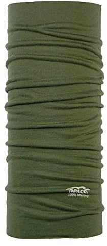 P.A.C. Merino Wool Olive Multifunktionstuch - Merinowoll Schlauchtuch, Halstuch, Schal, Kopftuch, Unisex, 10 Anwendungsmöglichkeiten
