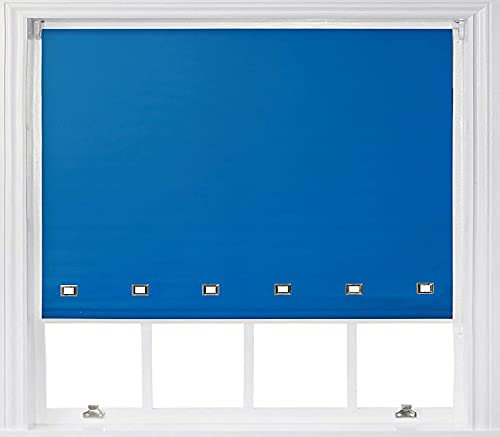 fine star ROLLER BLIND BLINDS CHROME SQUARE EYELET EDGE TRIMABLE WITH FITTING (BLUE, WIDTH 120CM (47) X DROP 160CM (63))
