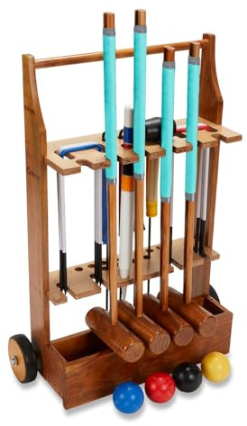 Übergames Hochwertiges Komplettes Garten Krocket Set für 4 Pers. aus ECO Hartholz mit passendem Trolley