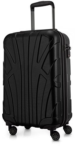 Suitline - leichtes Handgepäck 55x35x20 cm Flugzeug-Trolley 34 L Bordgepäck Hand-Koffer leicht Bord-Koffer 4 Rollen Kabinengepäck Hand Luggage TSA, Farbe:Schwarz