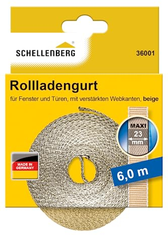 Schellenberg 36001 Rolladengurt 23 mm x 6,0 m System MAXI, Rollladengurt, Gurtband, Rolladenband, beige
