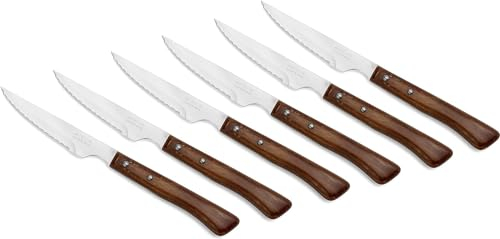 Arcos Steakmesser-Set 6-teilig - Perlschliffklinge zum Schneiden und Filetieren von Fleisch, Edelstahlklinge und Griff aus Buchenholz - Serie Mesa