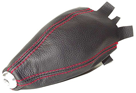 Schalthebelmanschette aus schwarzem Leder mit roten Ziernähten
