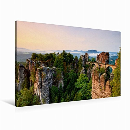 Premium Textil-Leinwand 90 x 60 cm Quer-Format Basteibrücke Sächsische Schweiz | Wandbild, HD-Bild auf Keilrahmen, Fertigbild auf hochwertigem Vlies, Leinwanddruck von Gerhard Aust