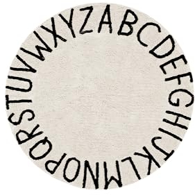 Lorena Canals ABC Vintage-Teppich, rund, waschbar, Baumwolle 150 x 150 x 30 cm Schwarz